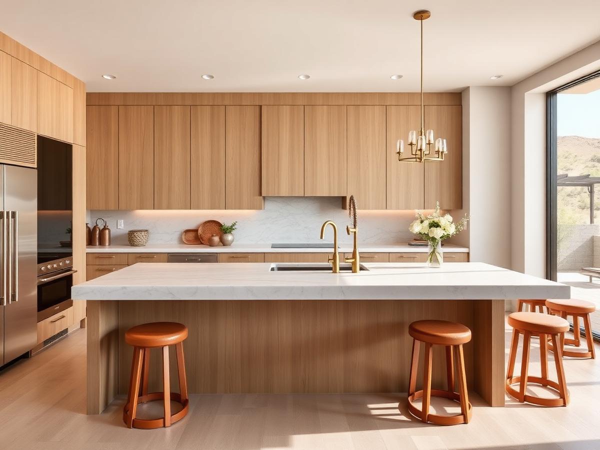 Renovated Paradise Valley kitchen with white oak cabinetry, stone island, and brass fixtures