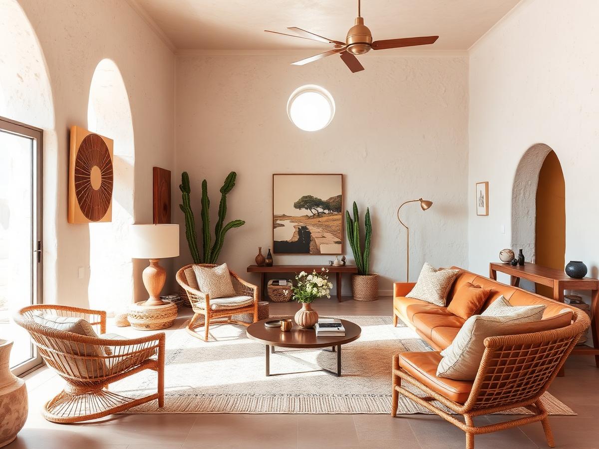 Photogenic desert modern short-term rental living room styled for vacation guests
